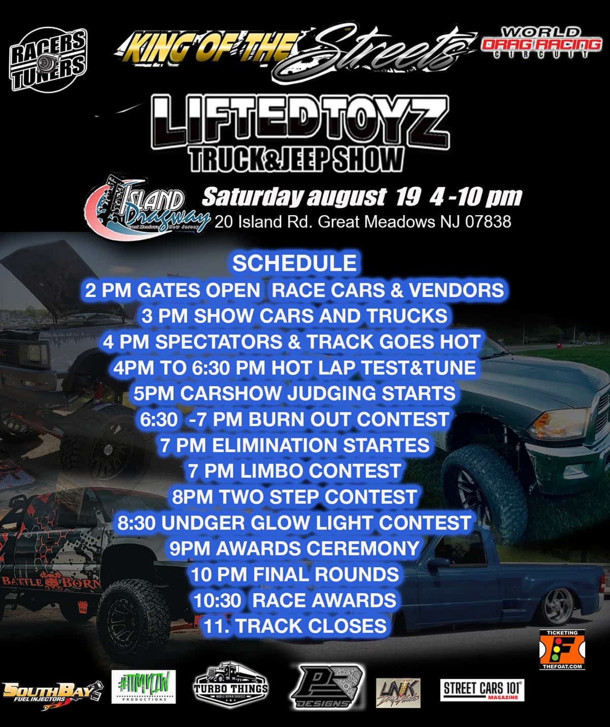 AUGUST 19TH Lifted SCHEDULE Island Dragway